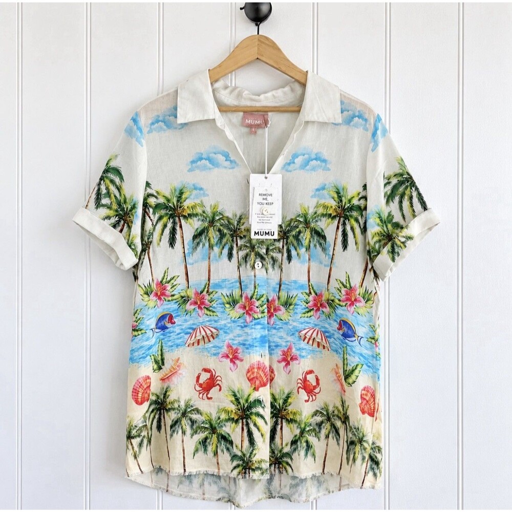 Show Me Your Mumu Port Button Down Womens Linen Island Life Tropical Large